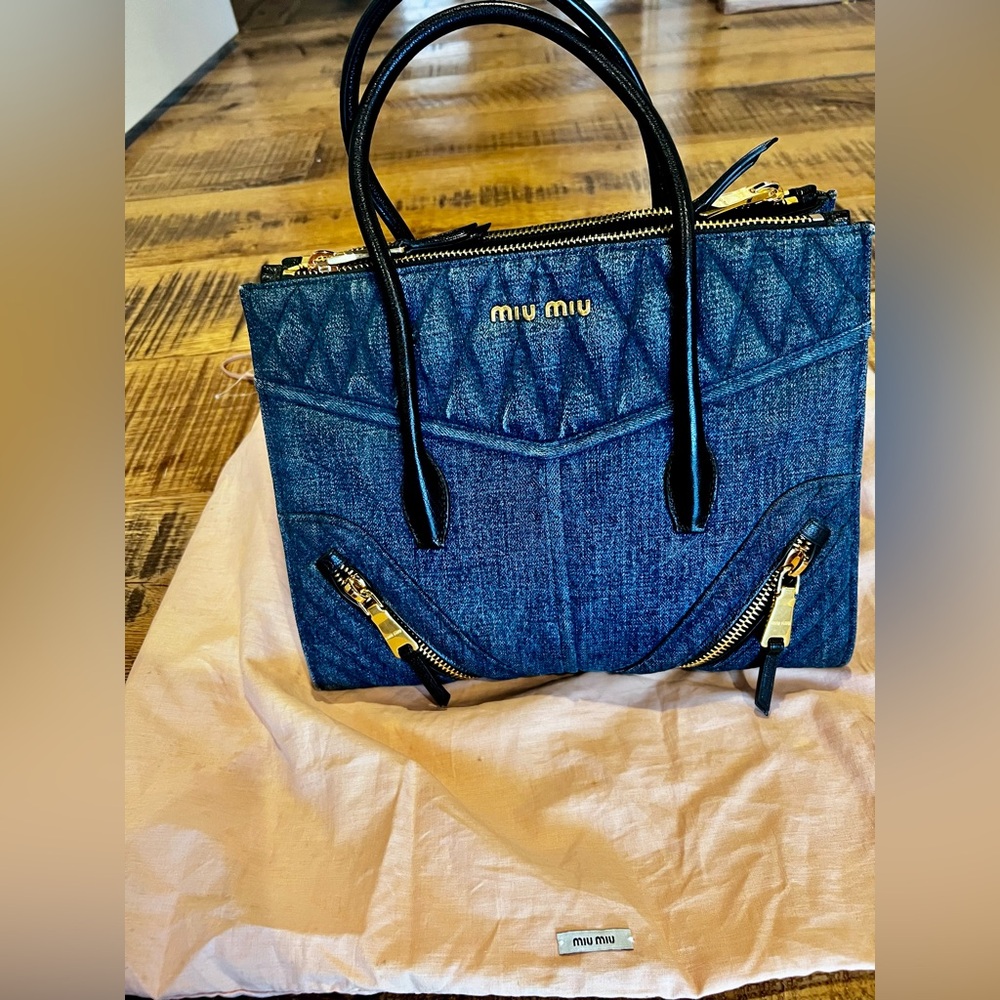 Miu Miu Denim Top-Handle Satchel in Dark Blue - includes COA